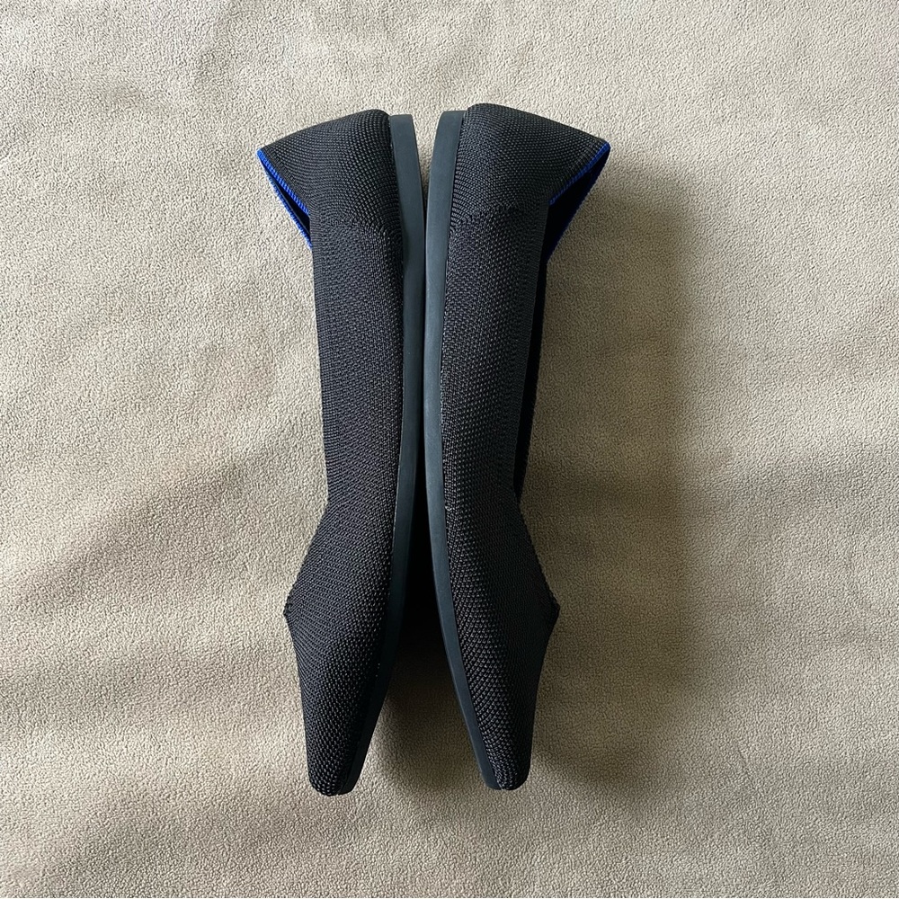 Rothy's Black Pointed Toe Flats with Blue Trim - Picture 5 of 10